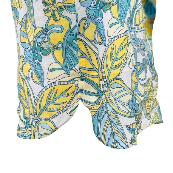 J McLaughlin Women’s Linen Shirt Aqua Yellow Tropical Print Button Down NWT $188 - Picture 7 of 15